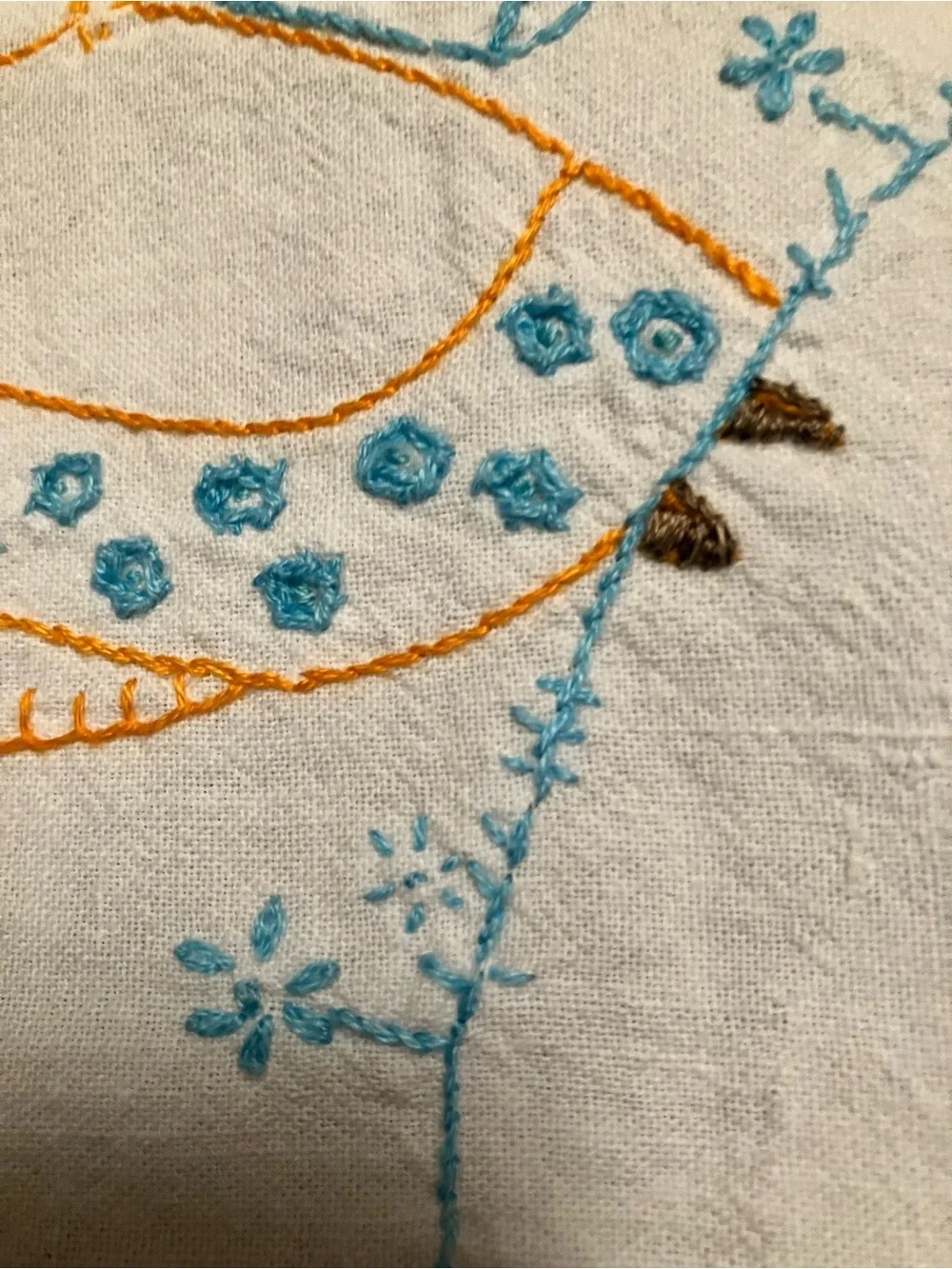 Vintage Embroidered Tea Towel Blue & Yellow